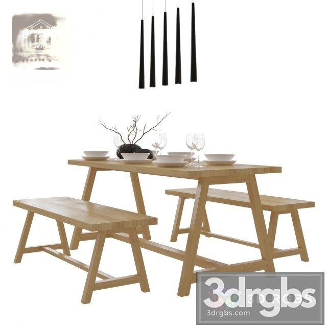 Pine Dinning Set 3dsmax Download - thumbnail 1