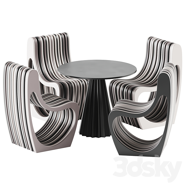 PLISSE Table by Midj and Bisnile Chair by Oltreforma 3DSMax File - thumbnail 1