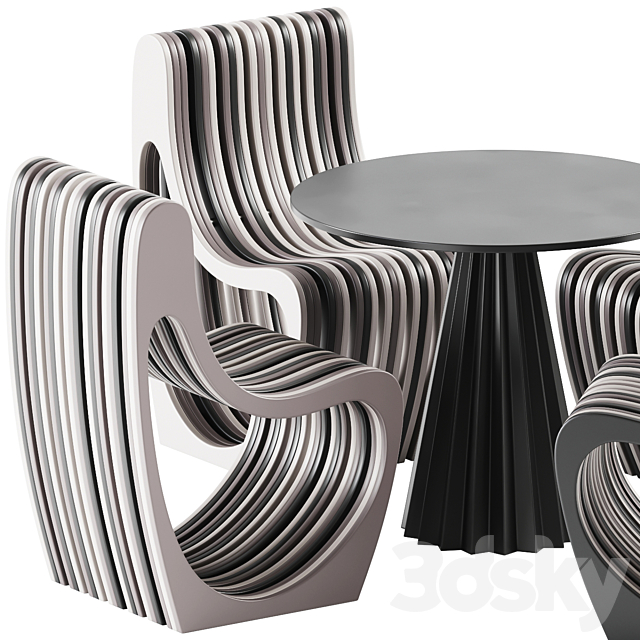 PLISSE Table by Midj and Bisnile Chair by Oltreforma 3DSMax File - thumbnail 3