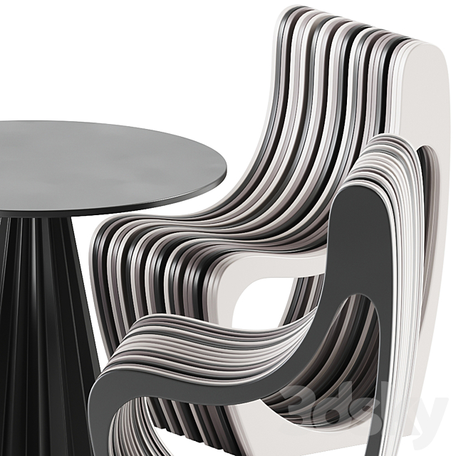 PLISSE Table by Midj and Bisnile Chair by Oltreforma 3DSMax File - thumbnail 5