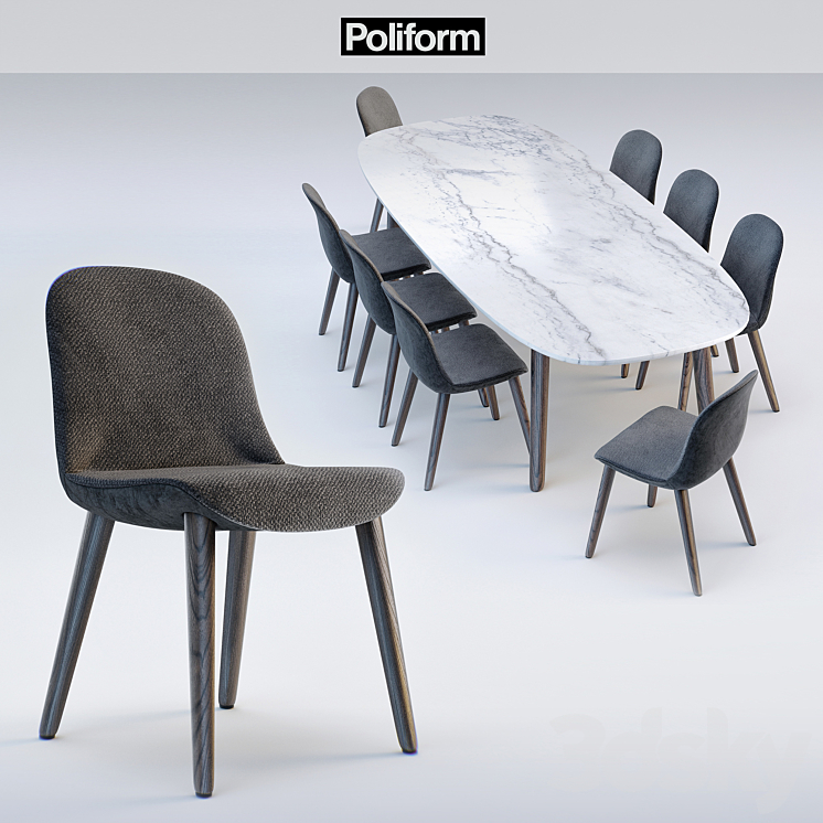 Poliform chair MAD DINNING Chair_ table MAD DINNING Table 3DS Max - thumbnail 1