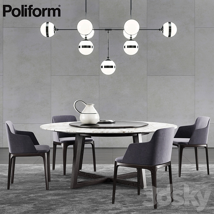 Poliform Concorde Table & Grace Chair 2 3DS Max - thumbnail 1