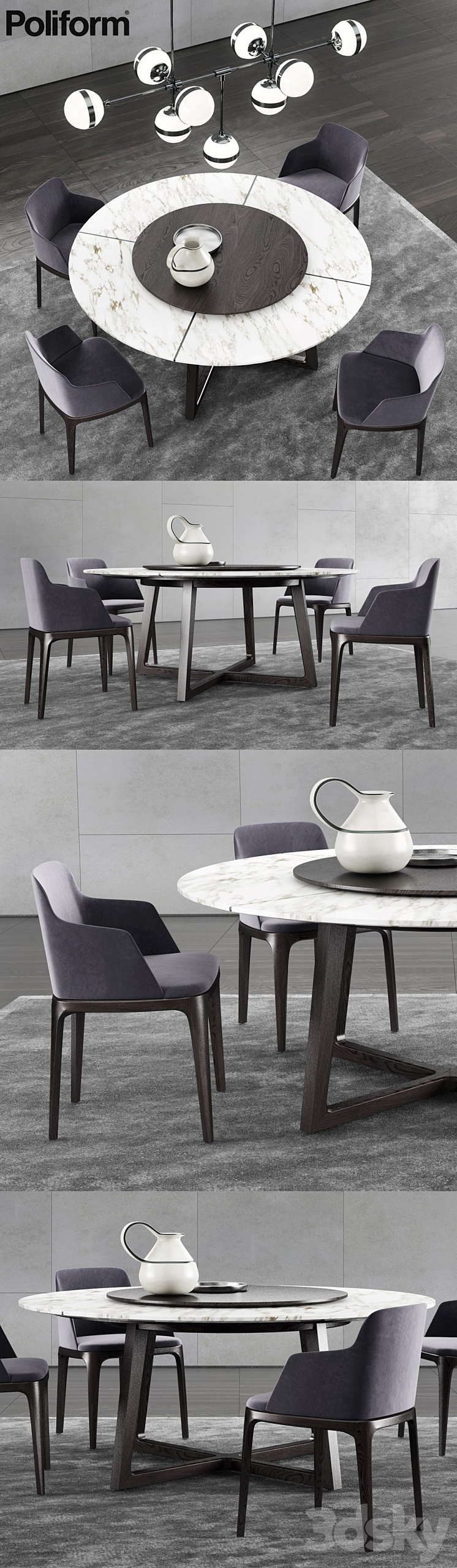 Poliform Concorde Table & Grace Chair 2 3DS Max - thumbnail 2