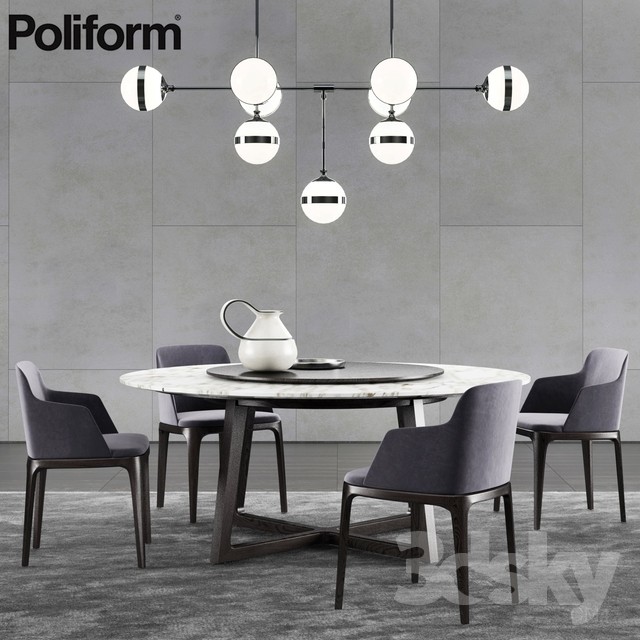 Poliform Concorde Table & Grace Chair 2 3DS Max - thumbnail 3