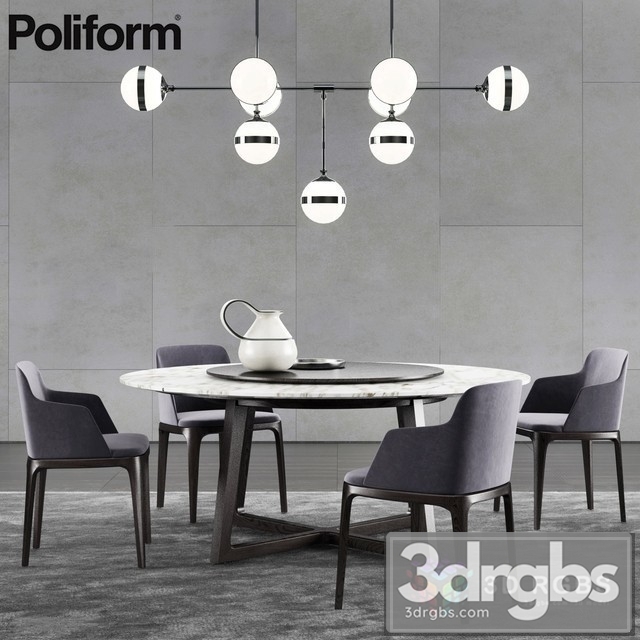 Poliform Concorde Table Grace Chair 2 3dsmax Download - thumbnail 1