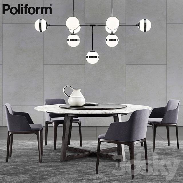 Poliform Concorde Table & Grace Chair 2 3DSMax File - thumbnail 1