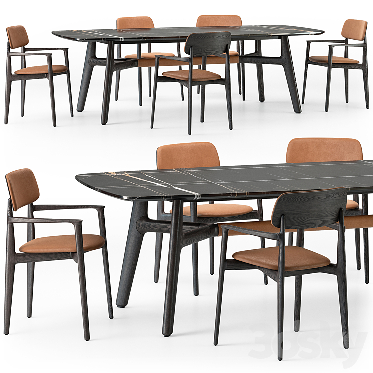 Poliform Curve Dining Table Armchair Set 01 3DS Max Model - thumbnail 1