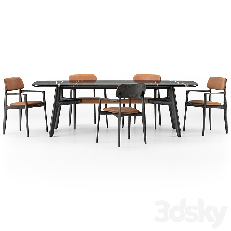 Poliform Curve Dining Table Armchair Set 01 3DS Max Model - thumbnail 2