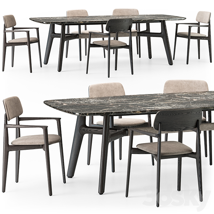 Poliform Curve dining table armchair set 3DS Max Model - thumbnail 1