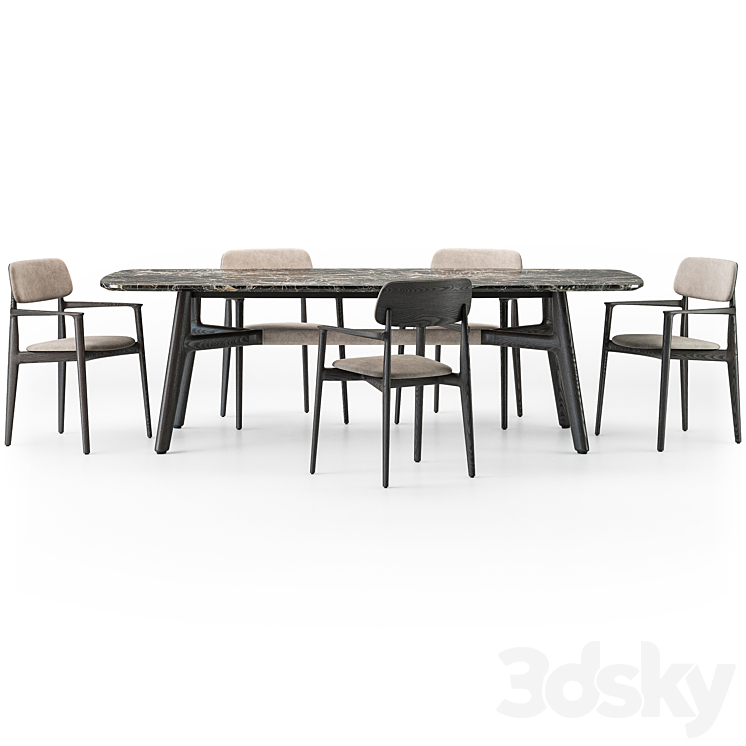 Poliform Curve dining table armchair set 3DS Max - thumbnail 2