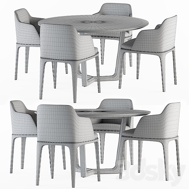 Poliform Dinning-Round Table and Grace Chair 3DS Max Model - thumbnail 2