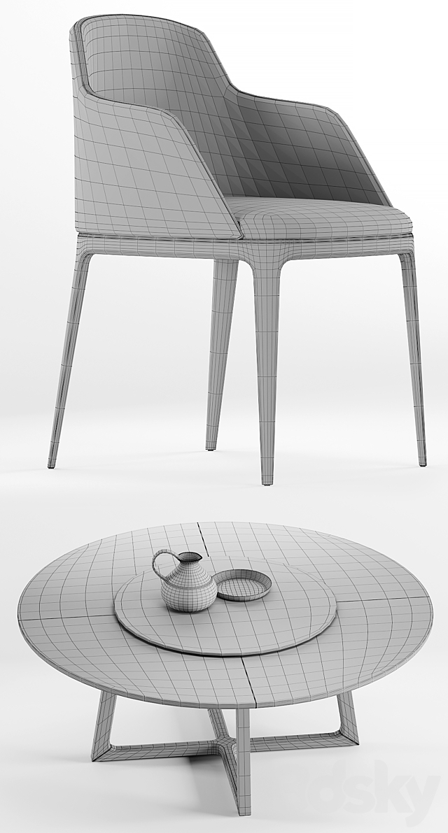 Poliform Grace chair & Concorde Round table 3DS Max Model - thumbnail 3