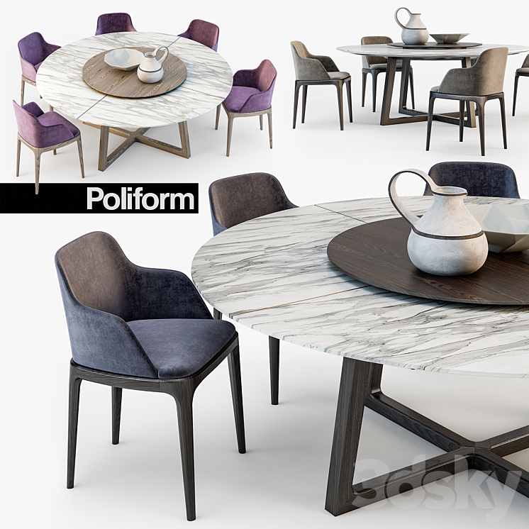 Poliform Grace chair Concorde table 3DS Max - thumbnail 1