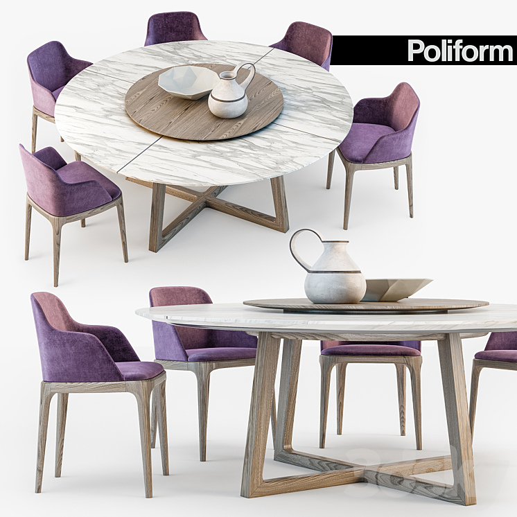 Poliform Grace chair Concorde table 3DS Max - thumbnail 2