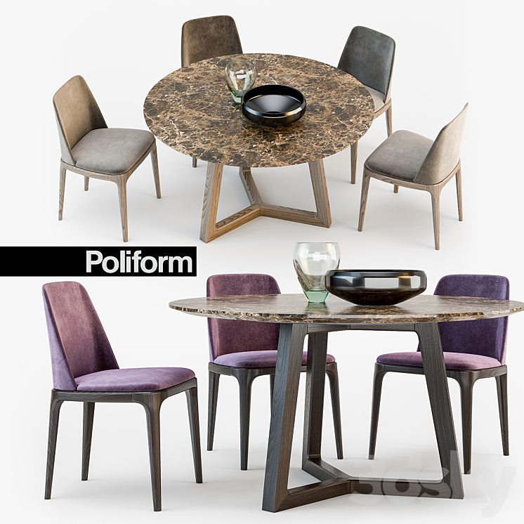 Poliform Grace chair Concorde table set2 3DS Max - thumbnail 1