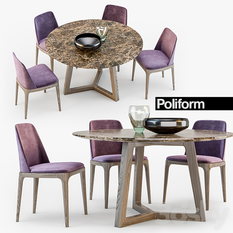 Poliform Grace chair Concorde table set2 3DS Max - thumbnail 2