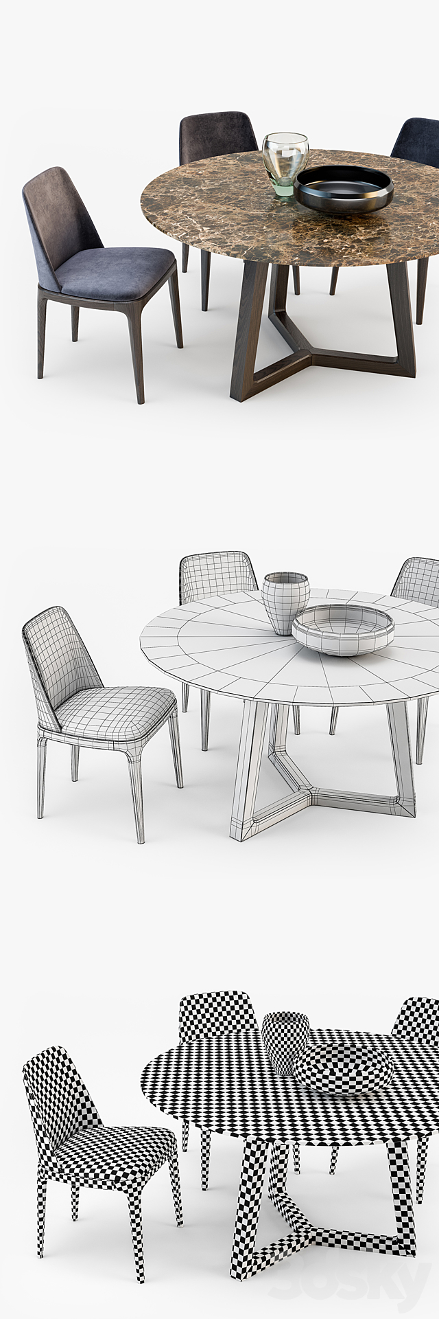 Poliform Grace chair Concorde table set2 3DSMax File - thumbnail 3