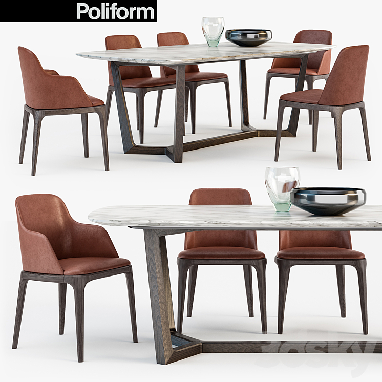 Poliform Grace chair Concorde table set3 3DS Max - thumbnail 1