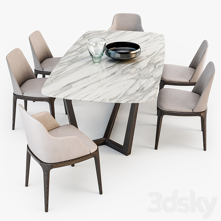 Poliform Grace chair Concorde table set3 3DS Max - thumbnail 2