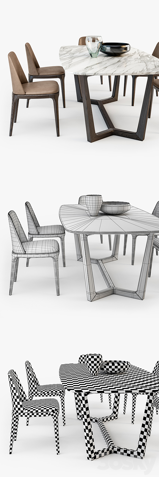 Poliform Grace chair Concorde table set3 3DSMax File - thumbnail 3