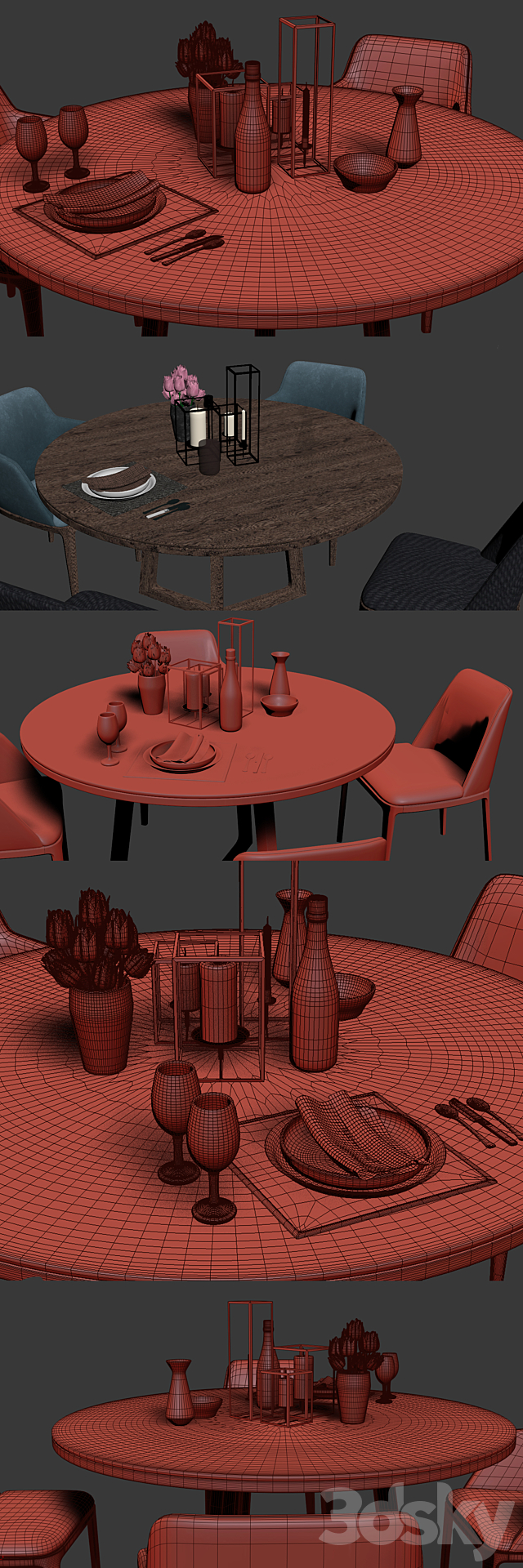 Poliform Grace Chair Set Dining Set 3DSMax File - thumbnail 3