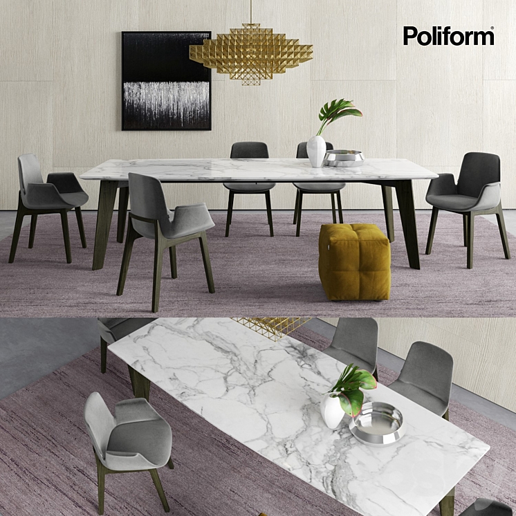 Poliform Howard Table and Ventura Chairs 3DS Max - thumbnail 1