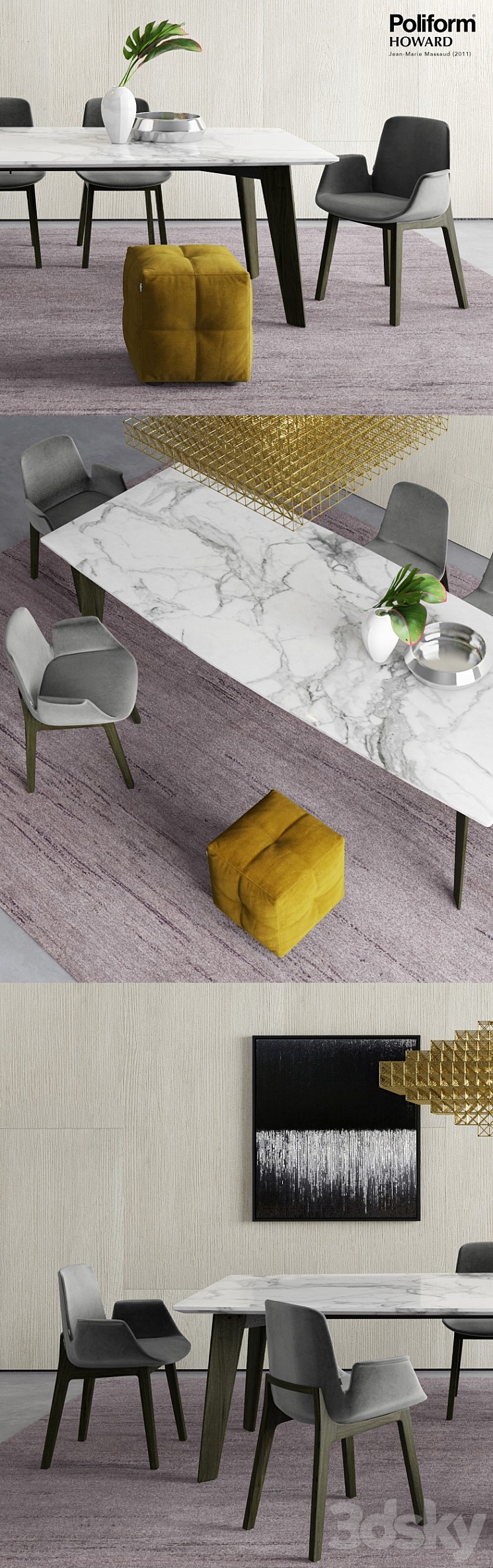 Poliform Howard Table and Ventura Chairs 3DS Max - thumbnail 2