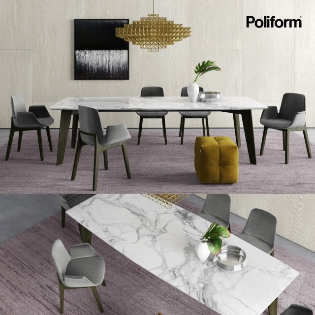 Poliform Howard Table and Ventura Chairs 3DS Max - thumbnail 3