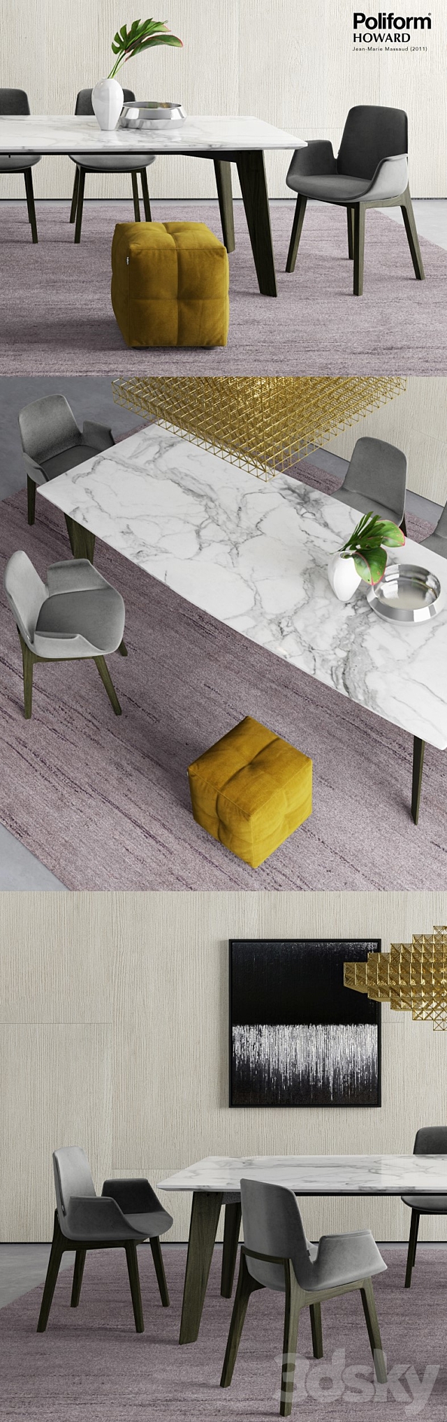 Poliform Howard Table and Ventura Chairs 3DSMax File - thumbnail 2