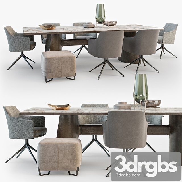 Poliform Kensington Table Stanford Chair Set 01 3dsmax Download - thumbnail 1