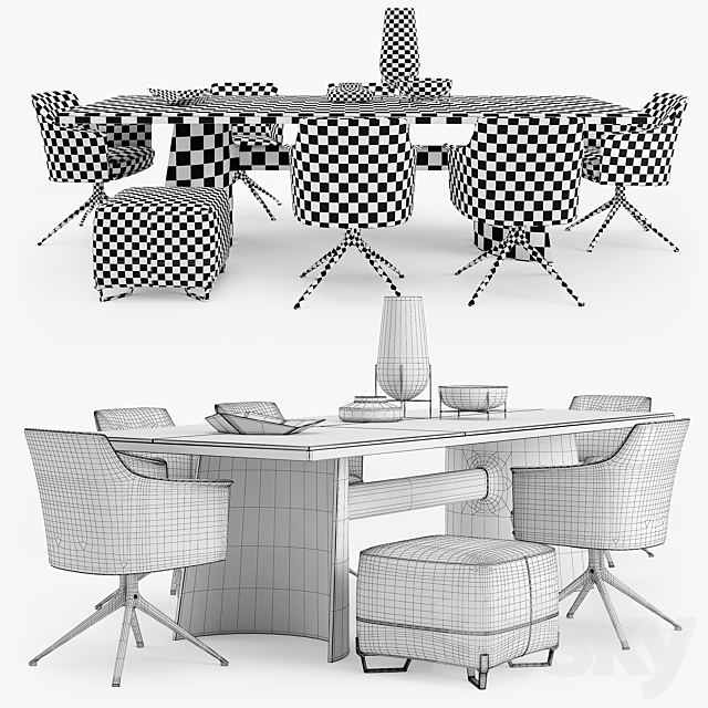 Poliform Kensington table Stanford chair set_01 3DSMax File - thumbnail 3