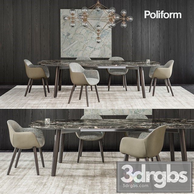 Poliform Mad Dining Set 01 3dsmax Download - thumbnail 1