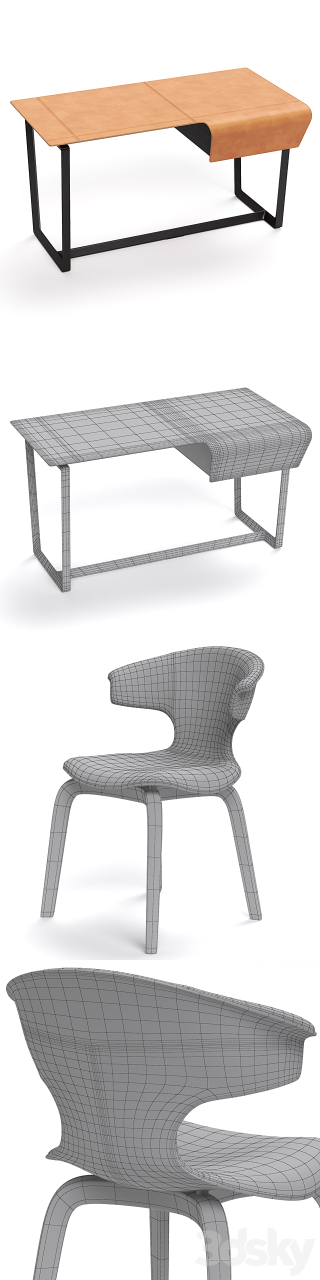 Poltrona Frau Montera Armchair and Fred desk 3DSMax File - thumbnail 3