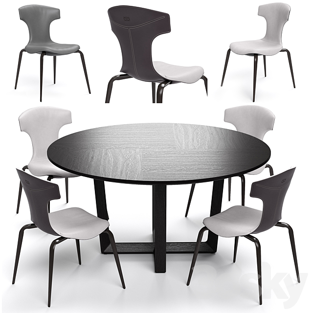 Poltrona Frau Montera Stool and Bolero round table 3ds Max - thumbnail 1