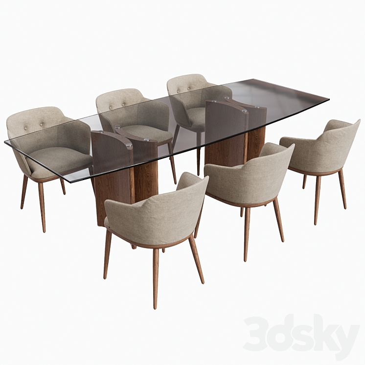 Porada Alan Botte Cristallo Table and Celine Chair 3DS Max - thumbnail 2