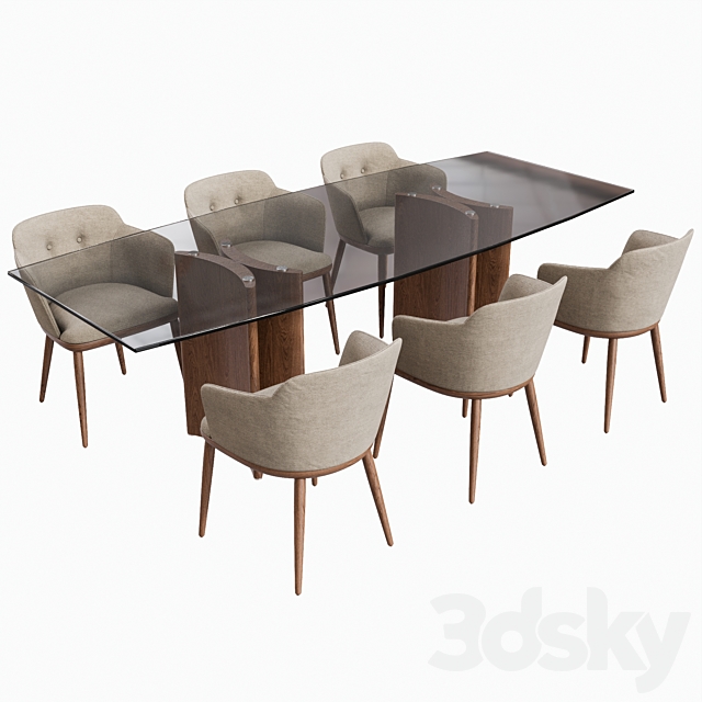 Porada Alan Botte Cristallo Table and Celine Chair 3DS Max Model - thumbnail 2