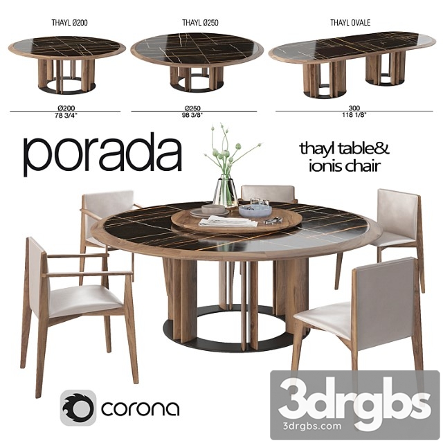 Porada thayl table and ionis chairs 2 3dsmax Download - thumbnail 1