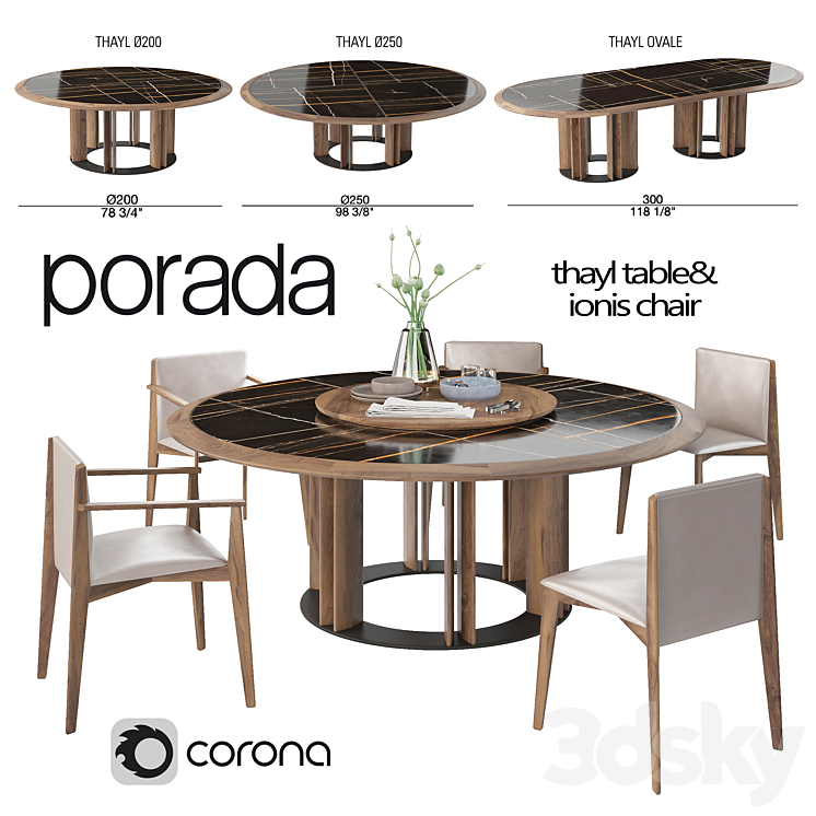 Porada Thayl Table and Ionis Chairs 3DS Max - thumbnail 1