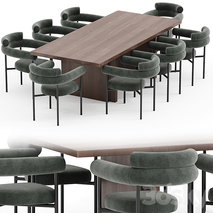 Portia Safari Dining Table Chair 3DS Max Model - thumbnail 1