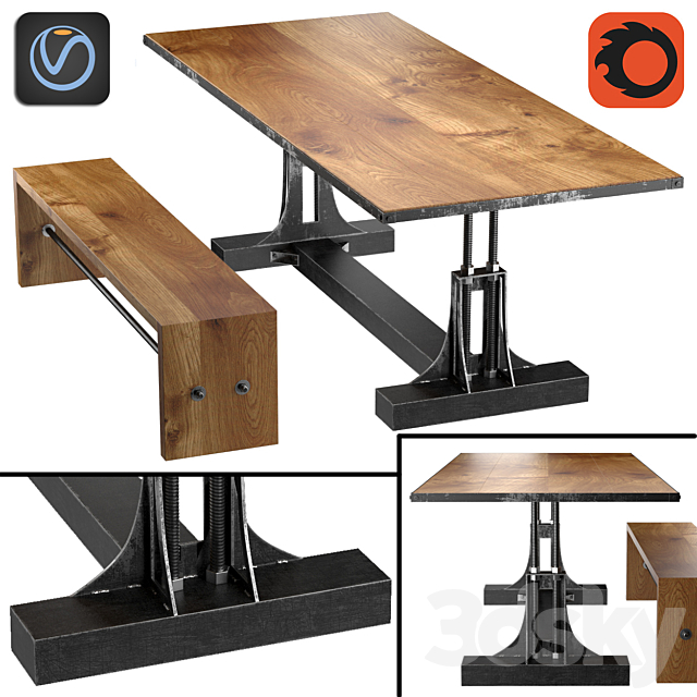 Post Industrial table and bench 3DSMax File - thumbnail 1