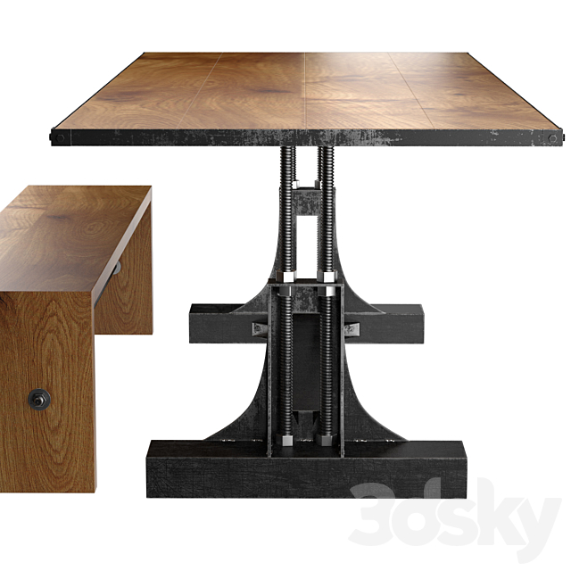 Post Industrial table and bench 3DSMax File - thumbnail 3