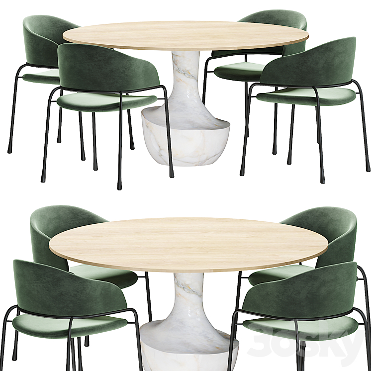 Potocco Fast chair and Anfora table 3DS Max Model - thumbnail 1