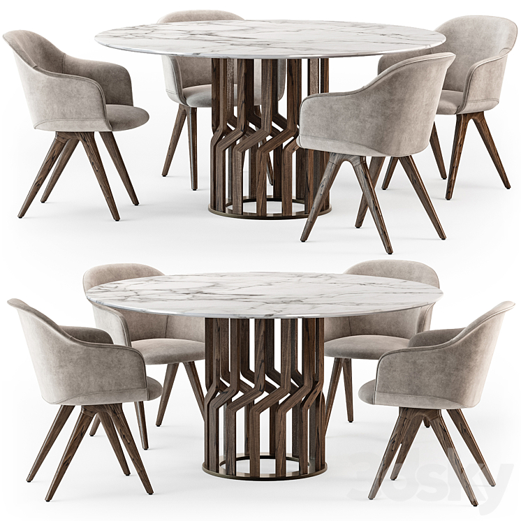 Potocco Intreccio table Lyz wood armchair 3DS Max Model - thumbnail 2