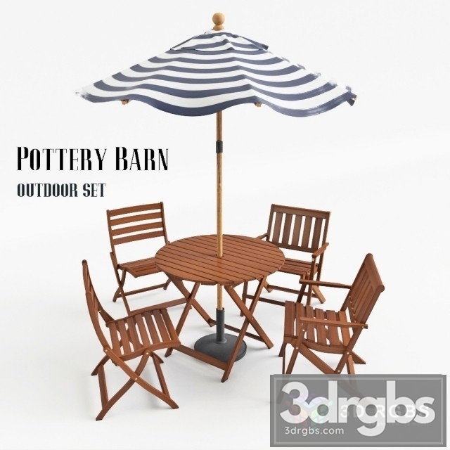 Pottery Barn Outdoor Table and Chair Set 3dsmax Download - thumbnail 1