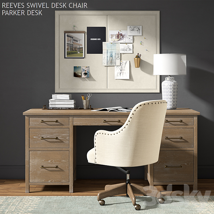 Pottery barn PARKER DESK 3DS Max - thumbnail 1