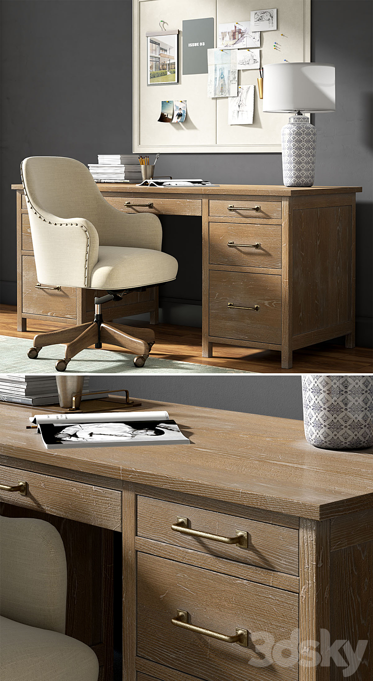 Pottery barn PARKER DESK 3DS Max - thumbnail 2