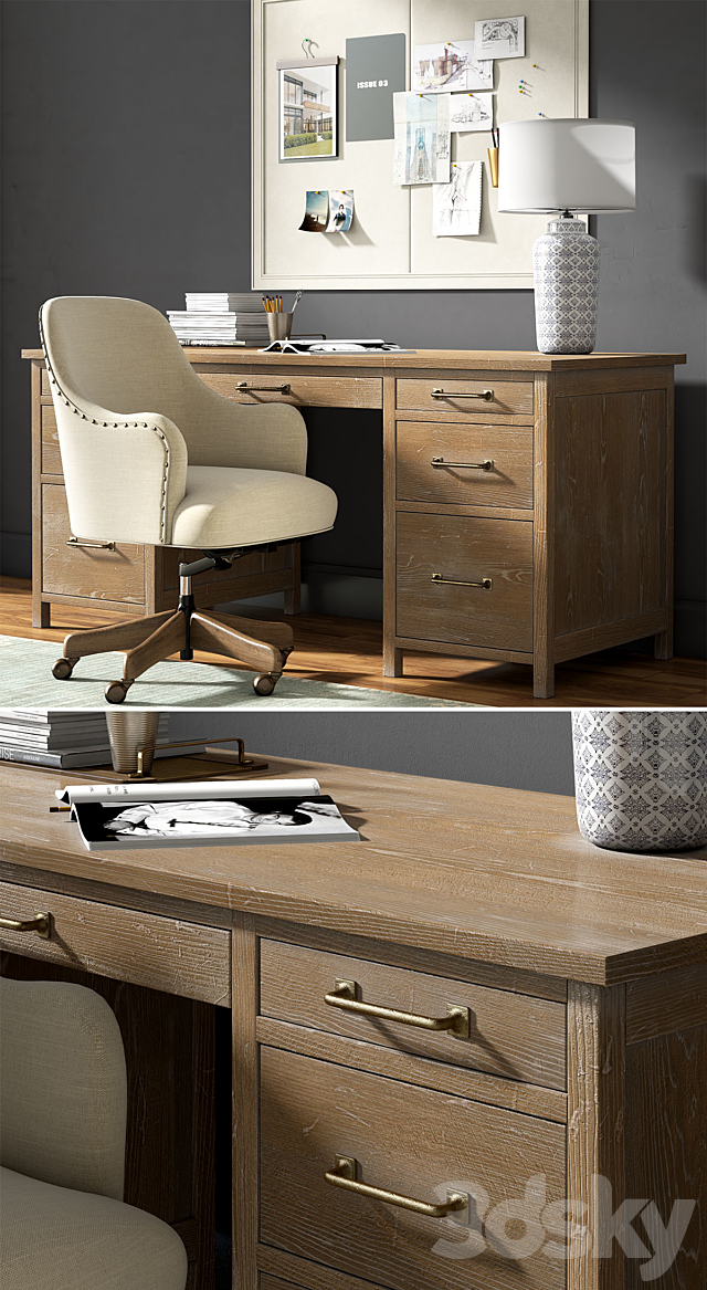 Pottery barn PARKER DESK 3DSMax File - thumbnail 2