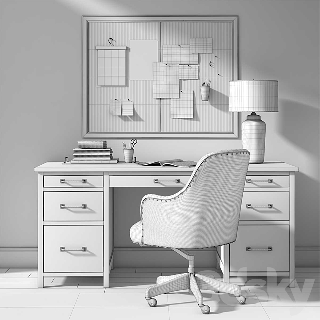 Pottery barn PARKER DESK 3DSMax File - thumbnail 3