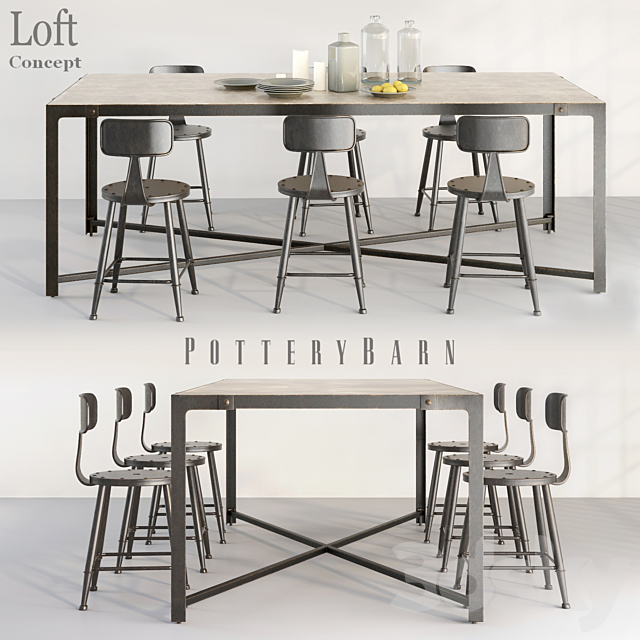 POTTERYBARN DINING TABLE AND LOFT MINI CHAIR 3DSMax File - thumbnail 1