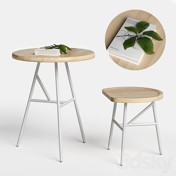 Puccio table & stool 3DS Max - thumbnail 1